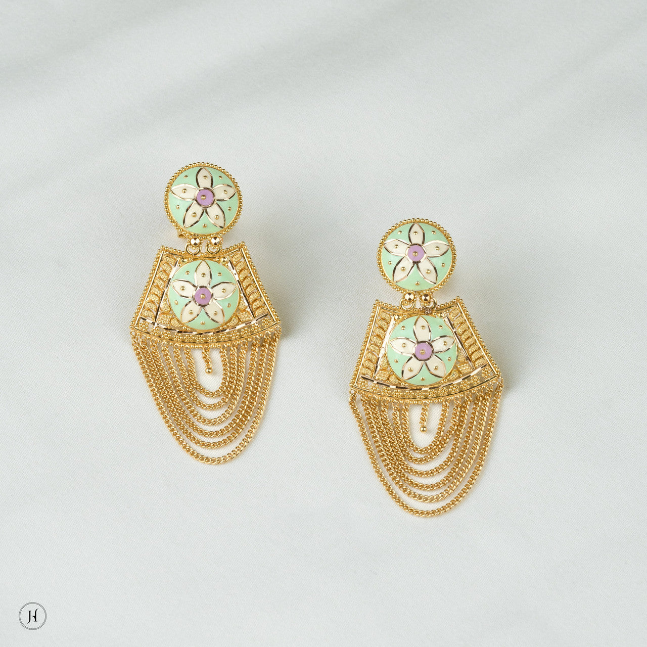 21K Yellow Gold Multicolored Enamel Earrings