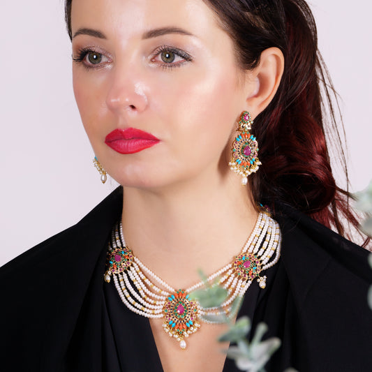 21K Gold Pakistani Multi-Gemstone Necklace | Bridal Jewelry Set  in UAE