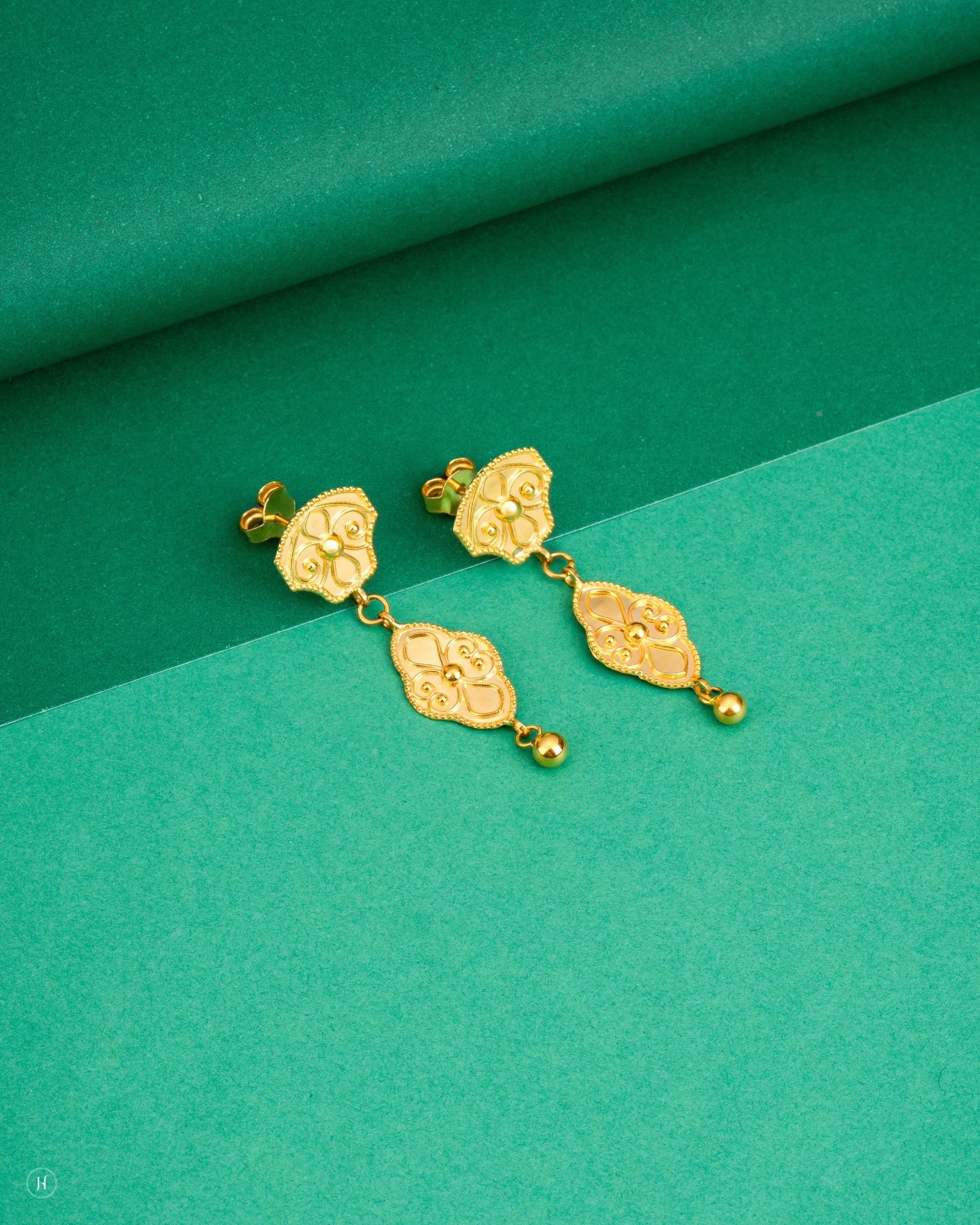 21K Yellow Gold Bahraini Cascading Motifs Long Earrings.