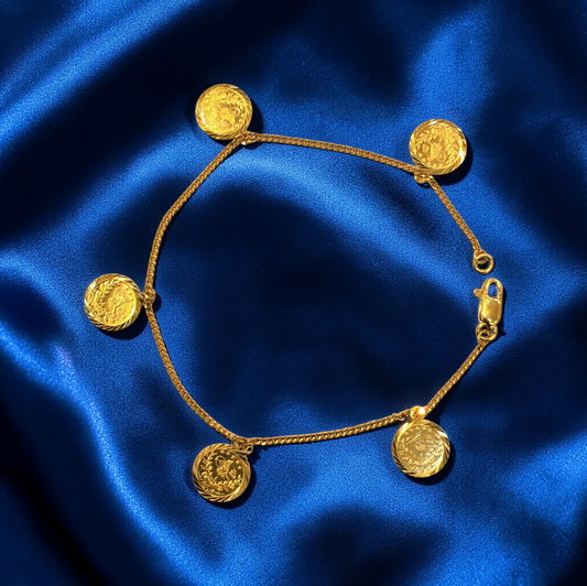 21Karat Yellow Gold Bahraini Coin hanging Bracelet | Gift option for women.