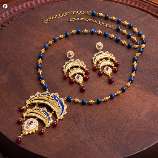 21K Yellow Gold Bahraini Crescent Moon Choker Set for Ladies in uae | bridal jewellery for Khaleeji women