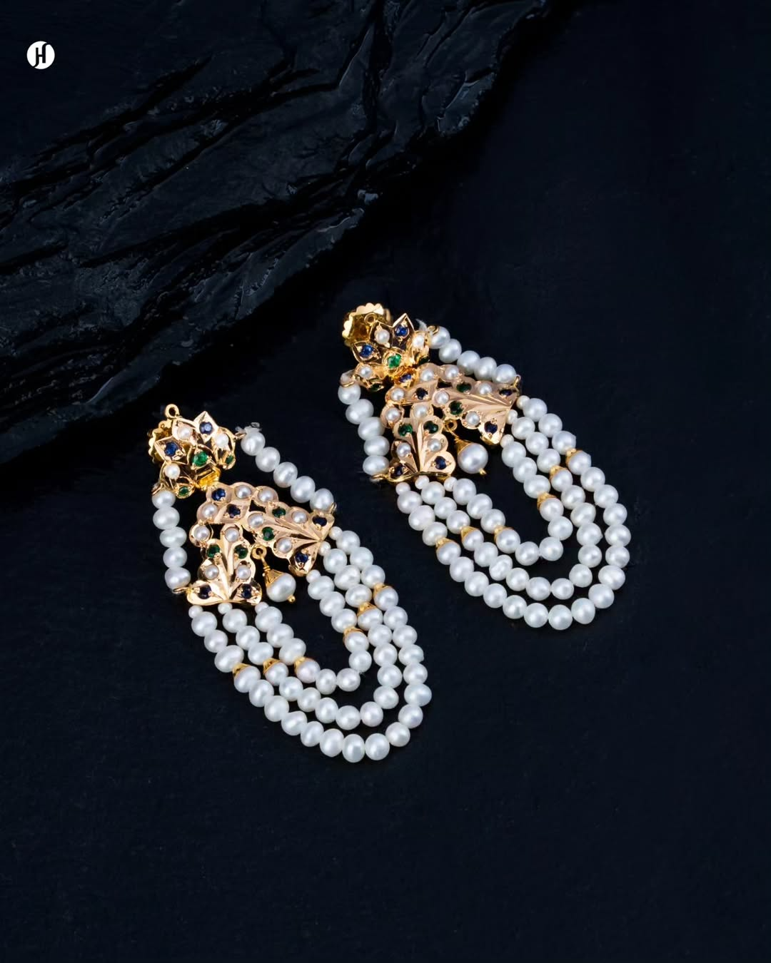 21K Yellow Gold Bahraini Heritage Pearl Drop Pendant Earrings