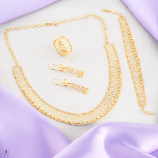21K Yellow Gold Bahraini Lattice Bead Choker Set | Bridal Jewellery Set in UAE