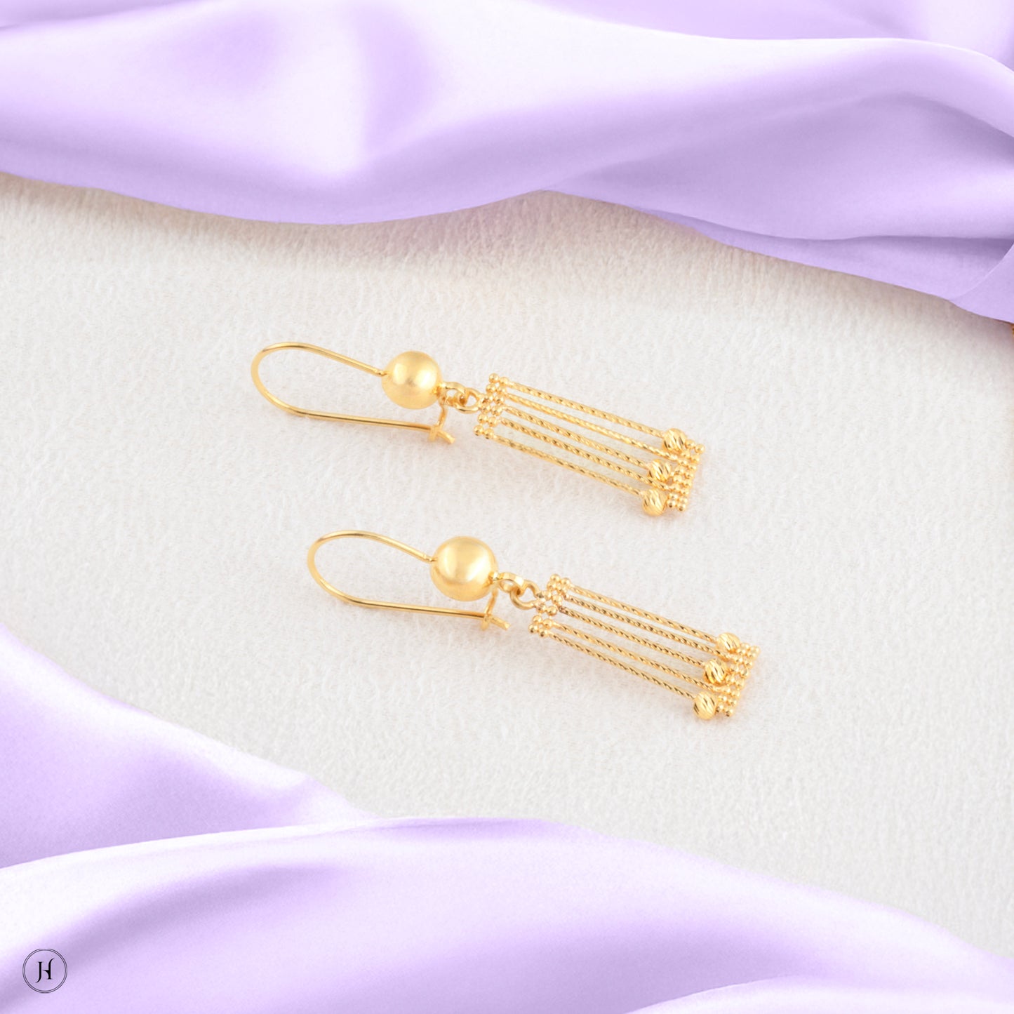 21K Yellow Gold Bahraini Lattice Bead Earrings | Bridal Jewellery Set in UAE