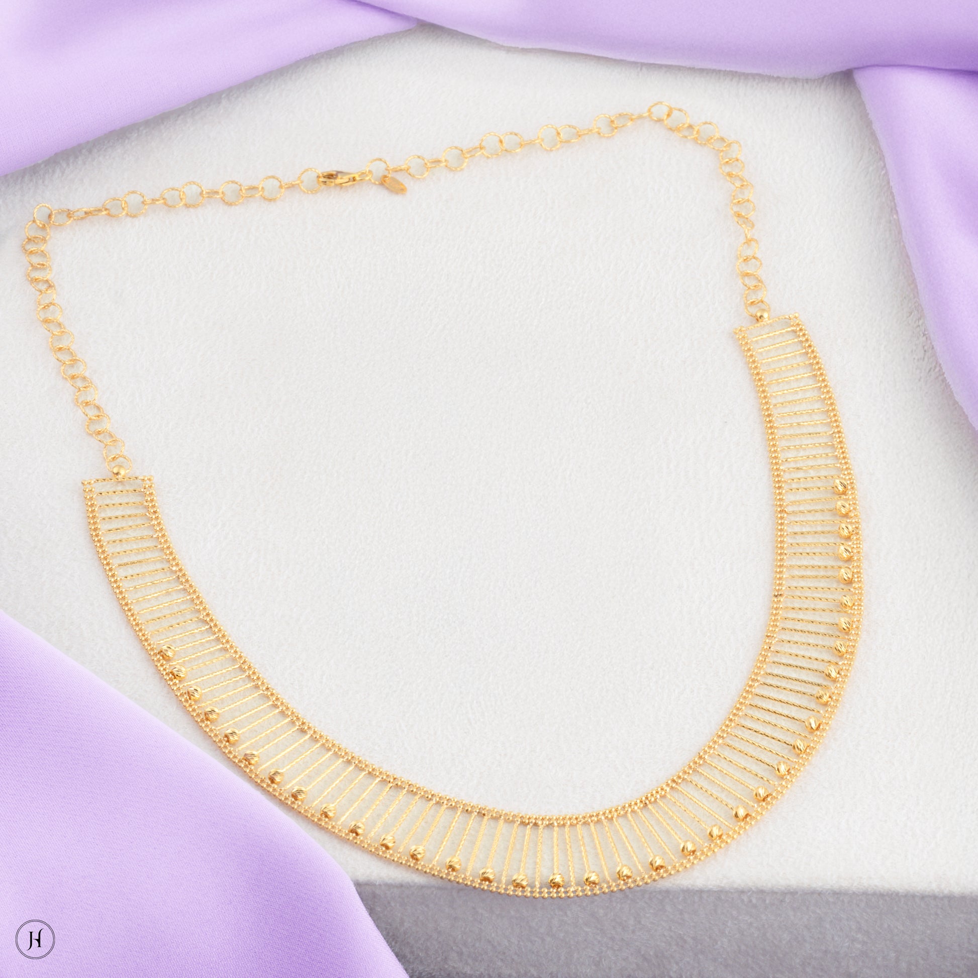 21K Yellow Gold Bahraini Lattice Bead necklace Set | Bridal Jewellery Set in UAE