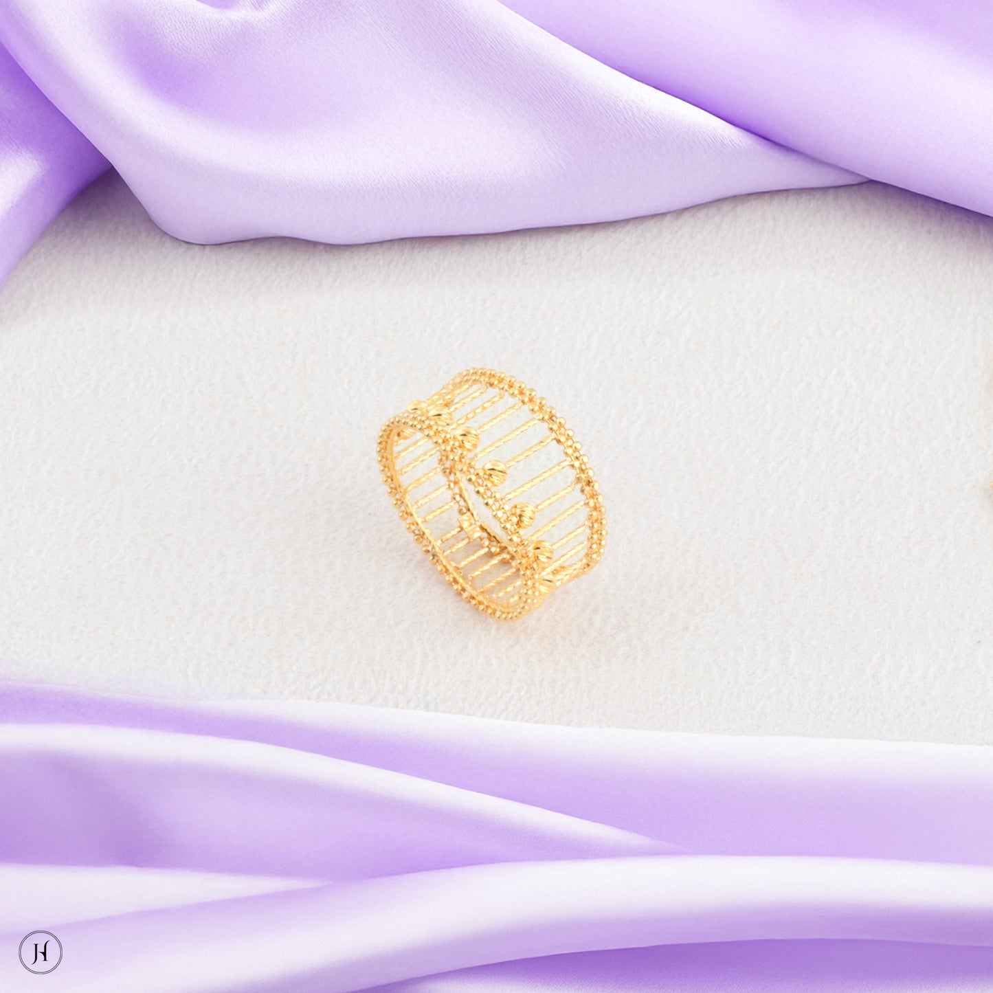 21K Yellow Gold Bahraini Lattice Bead RIng Set | Bridal Jewellery Set in UAE