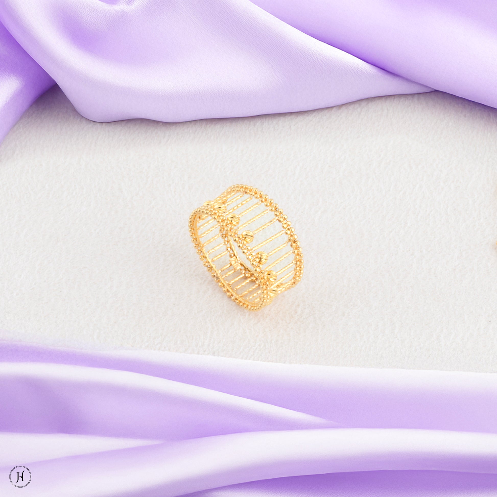 21K Yellow Gold Bahraini Lattice Bead RIng Set | Bridal Jewellery Set in UAE