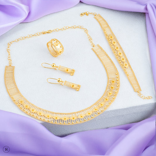 21K Yellow Gold Bahraini Lattice Beaded Choker Set | Bridal Jewellery for Women in UAE