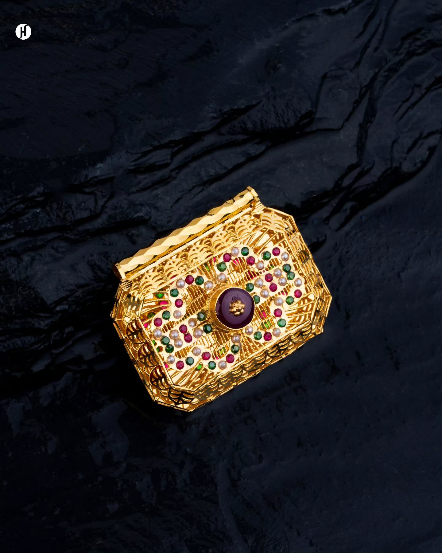 21Karat Yellow Gold Bahraini Multi-Gemstone Tabla Pendant for Khaleeji Women.