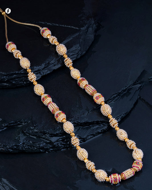 21K Yellow Gold Bahraini Multi-Tone Beaded Ball Pearl Necklace