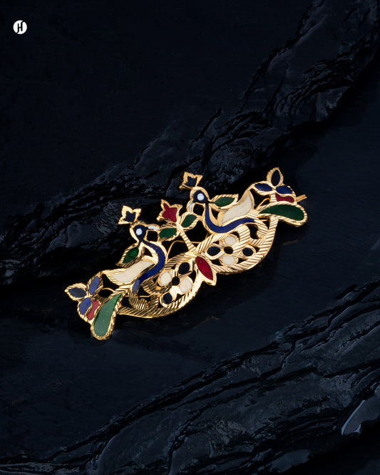 21K Yellow Gold Bahraini Peacock Design Hairpin