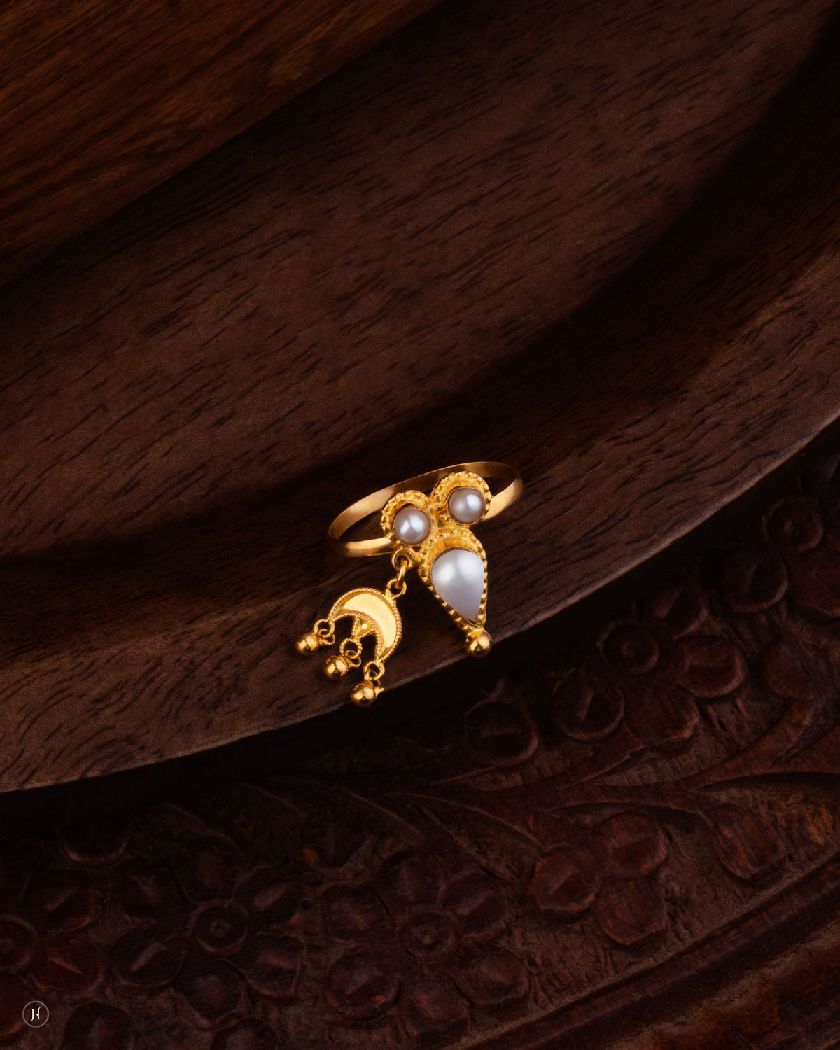 21K Yellow Gold Bahraini Pearl Cluster Charm Ring | Gift for Girls