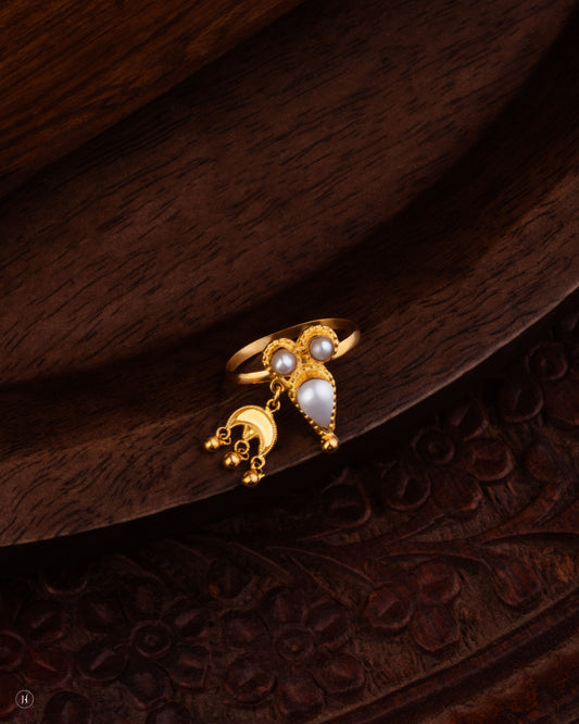 21K Yellow Gold Bahraini Pearl Cluster Charm Ring | Gift for Girls