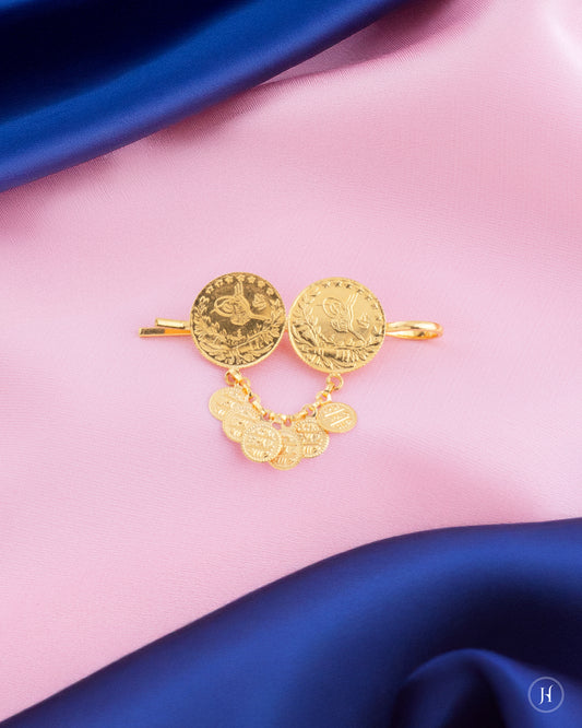 21K Yellow Gold Bahraini Traditional 2 Coin Hanging Hair Pin wedding hair pins in uae