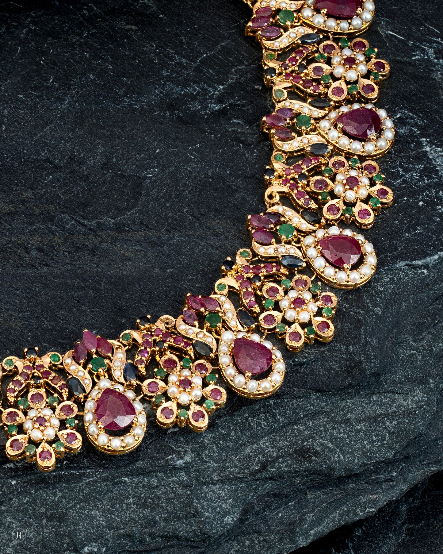 21K Yellow Gold Pakistani Ruby Blossom Necklace