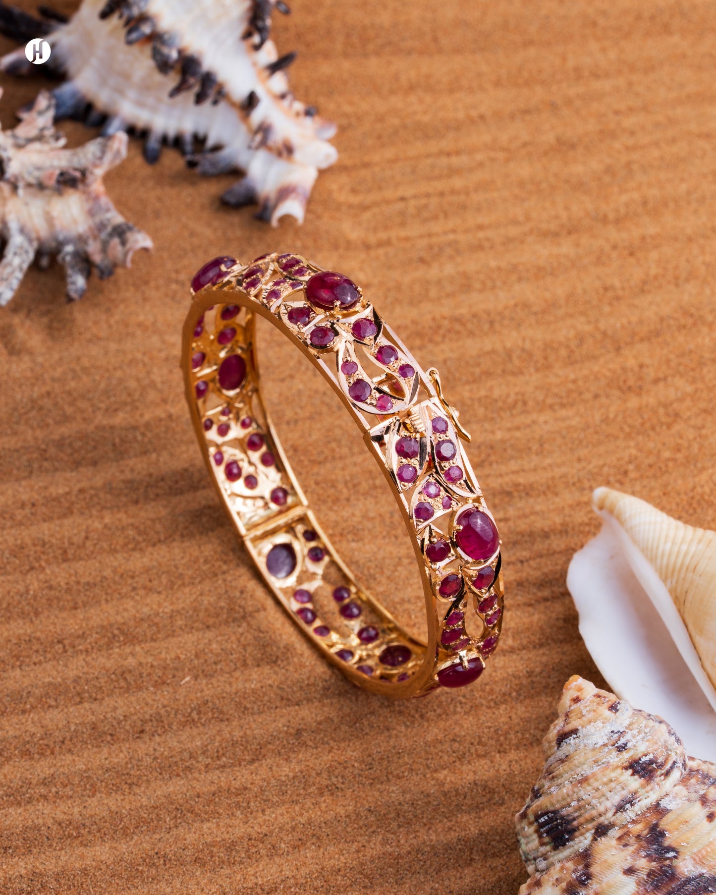 21K Yellow Gold Pakistani Ruby Gemstone Cuff Bangle | Gemstone Gold Bangle In UAE for Ladies