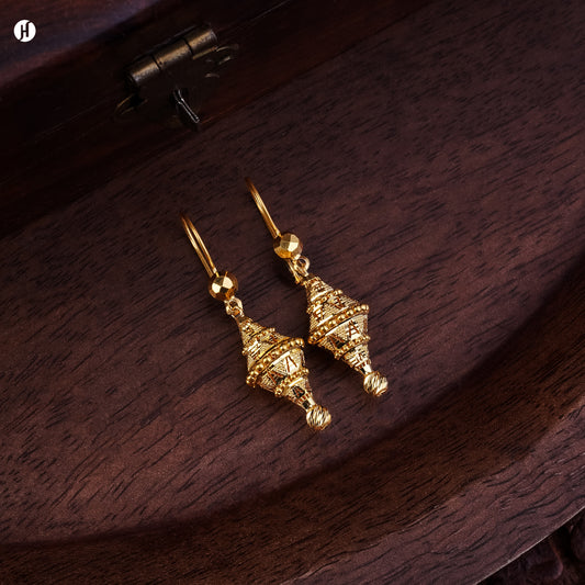 21K yellow gold Bahraini filigree lantern-bead drop earrings