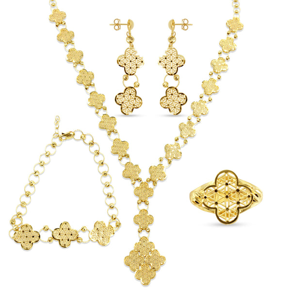 21K Yellow Gold Saudi 4 Leaf Clover Opera Necklace Set J.H.Jewellers