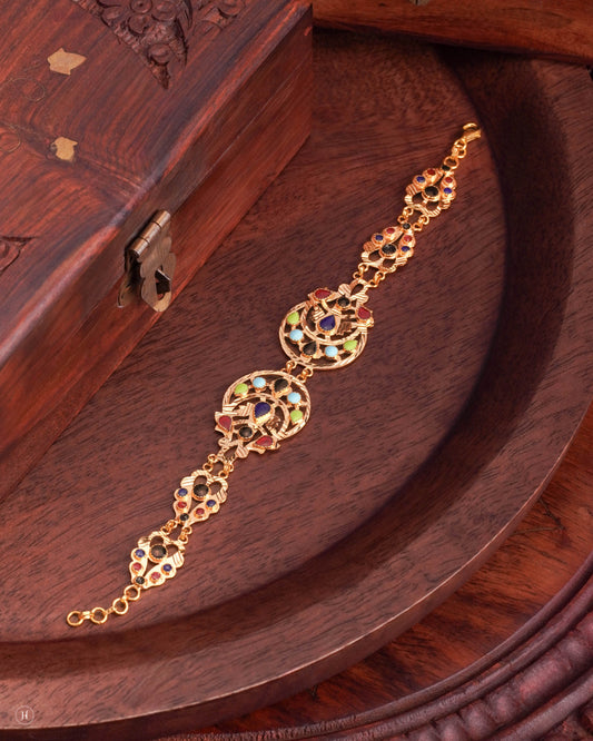 21Karat Bahraini yellow gold bracelet with Meena work and crescent design – J.H Jewellers
