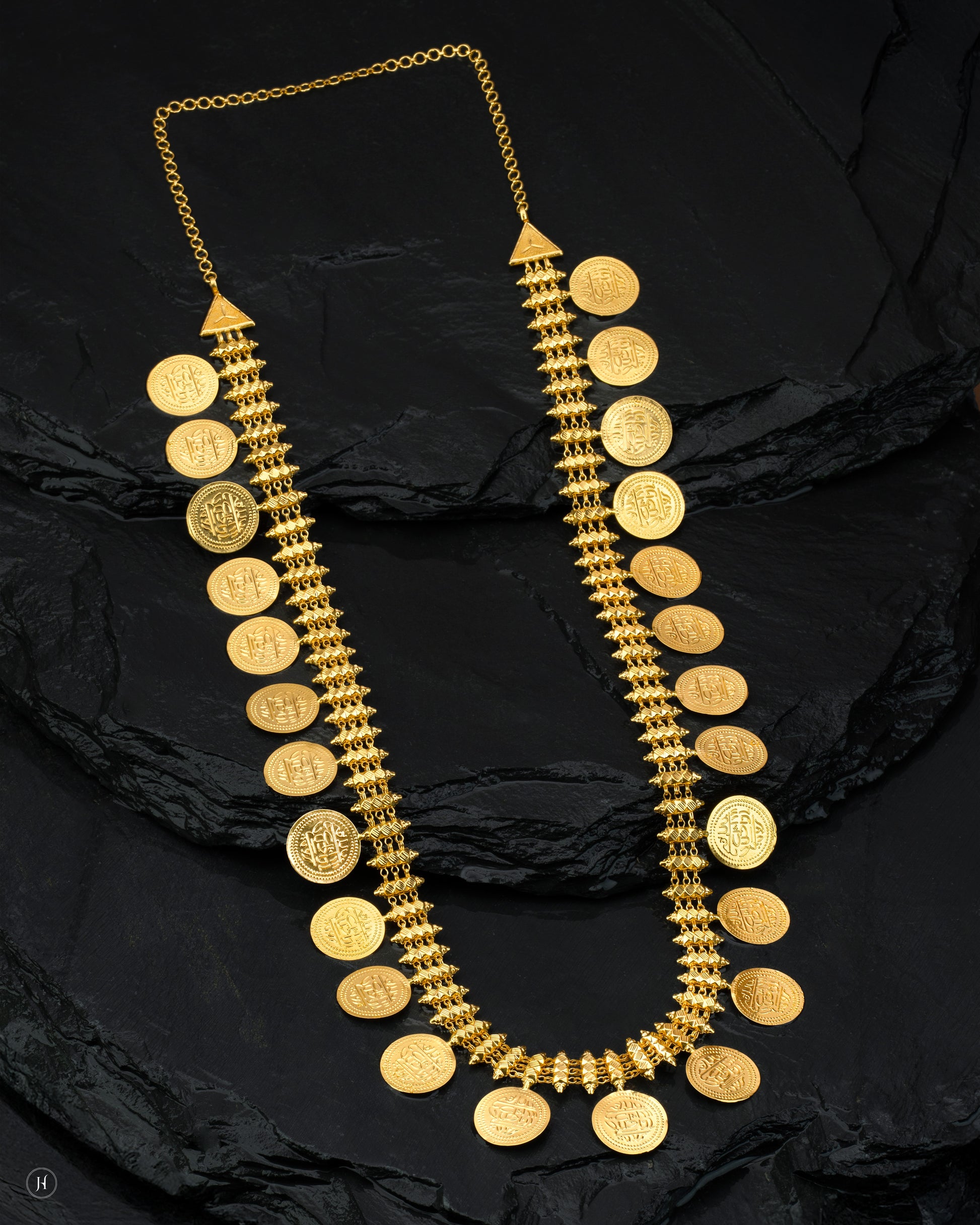 21Karat Gold Bahraini Majestic Coin Traditional Long Necklace for Khaleeji Women.