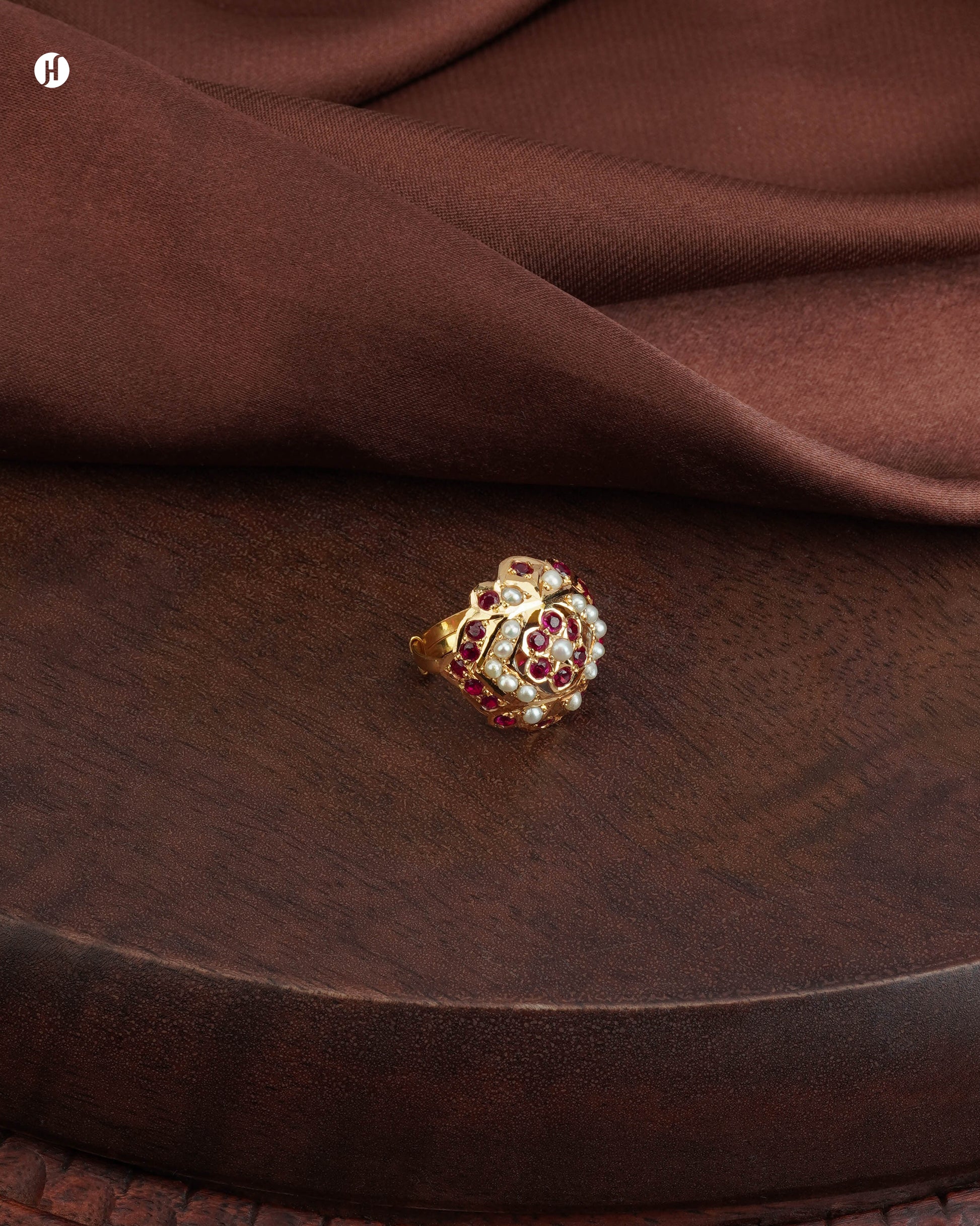21Karat Gold Pakistani Chandbali Ring with Ruby & Pearl for Arab ladies n United Arab Emirates | خاتم تشاندبالي باكستاني من الذهب عيار 21 قيراطًا مرصع بالياقوت واللؤلؤ للسيدات العربيات في الإمارات العربية المتحدة