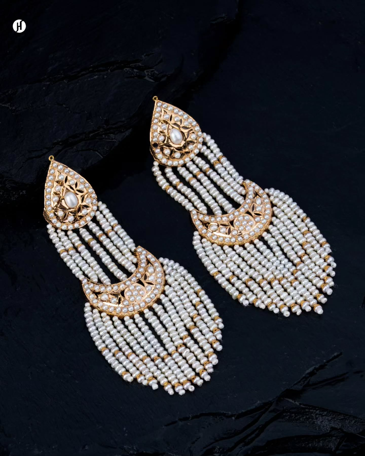 21Karat Yellow Bahraini Majestic Crescent Pearl Bridal Earrings