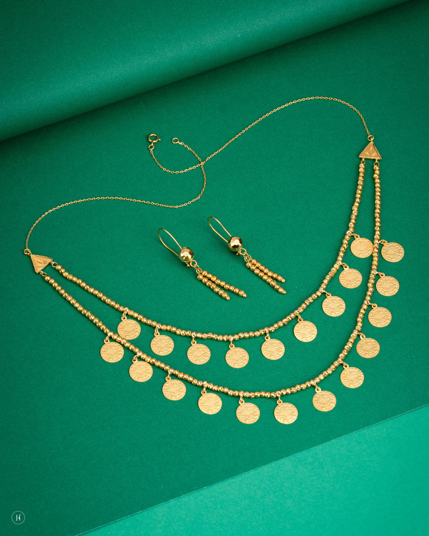 21Karat Yellow Gold Bahraini 2 Layer Coin Necklace Set | Online Khaleeji Bridal Jewellery Store in UAE - J.H Jewellers.