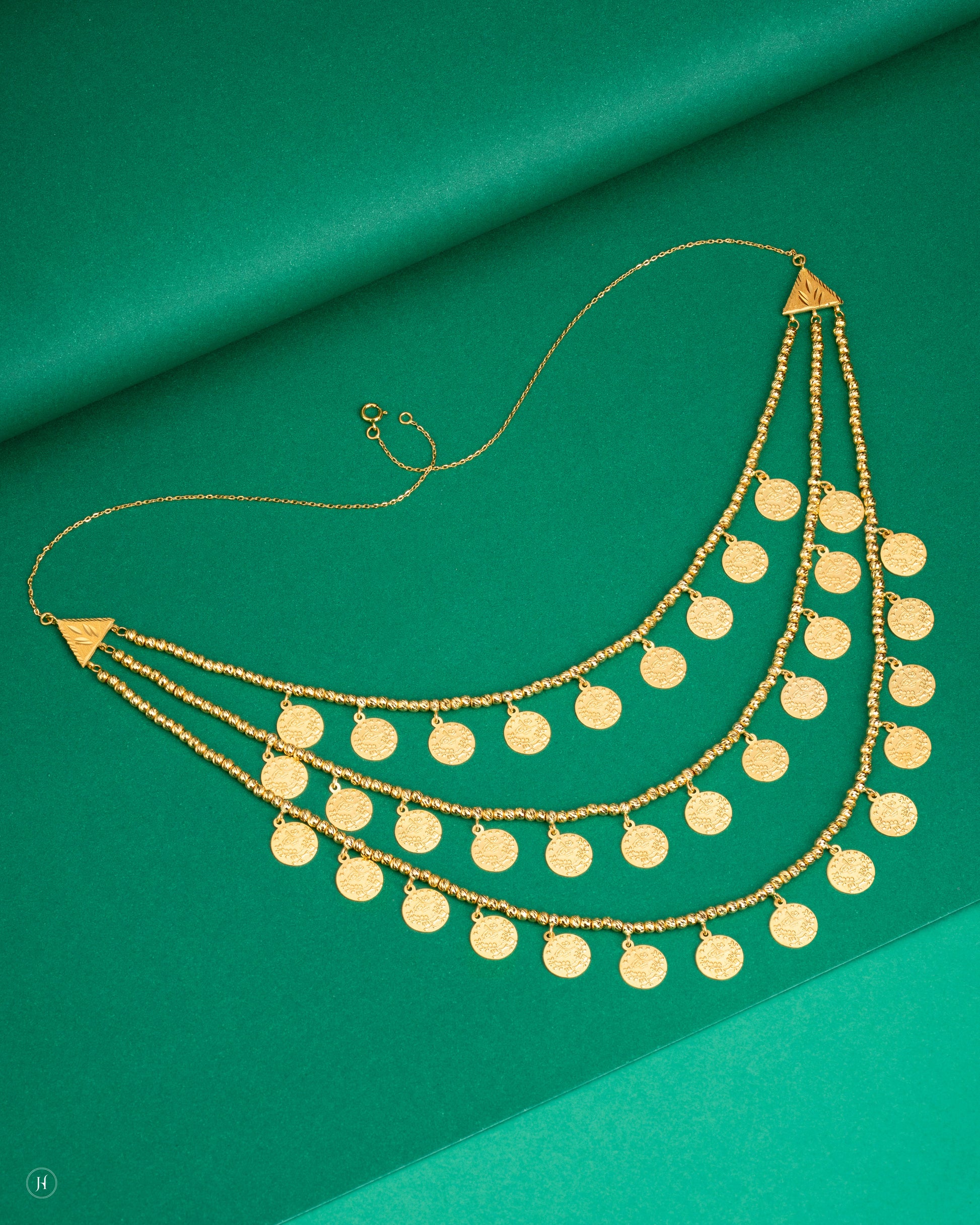 21Karat Yellow Gold Bahraini 3 Layer Coin Necklace | Khaleeji Jewellery
