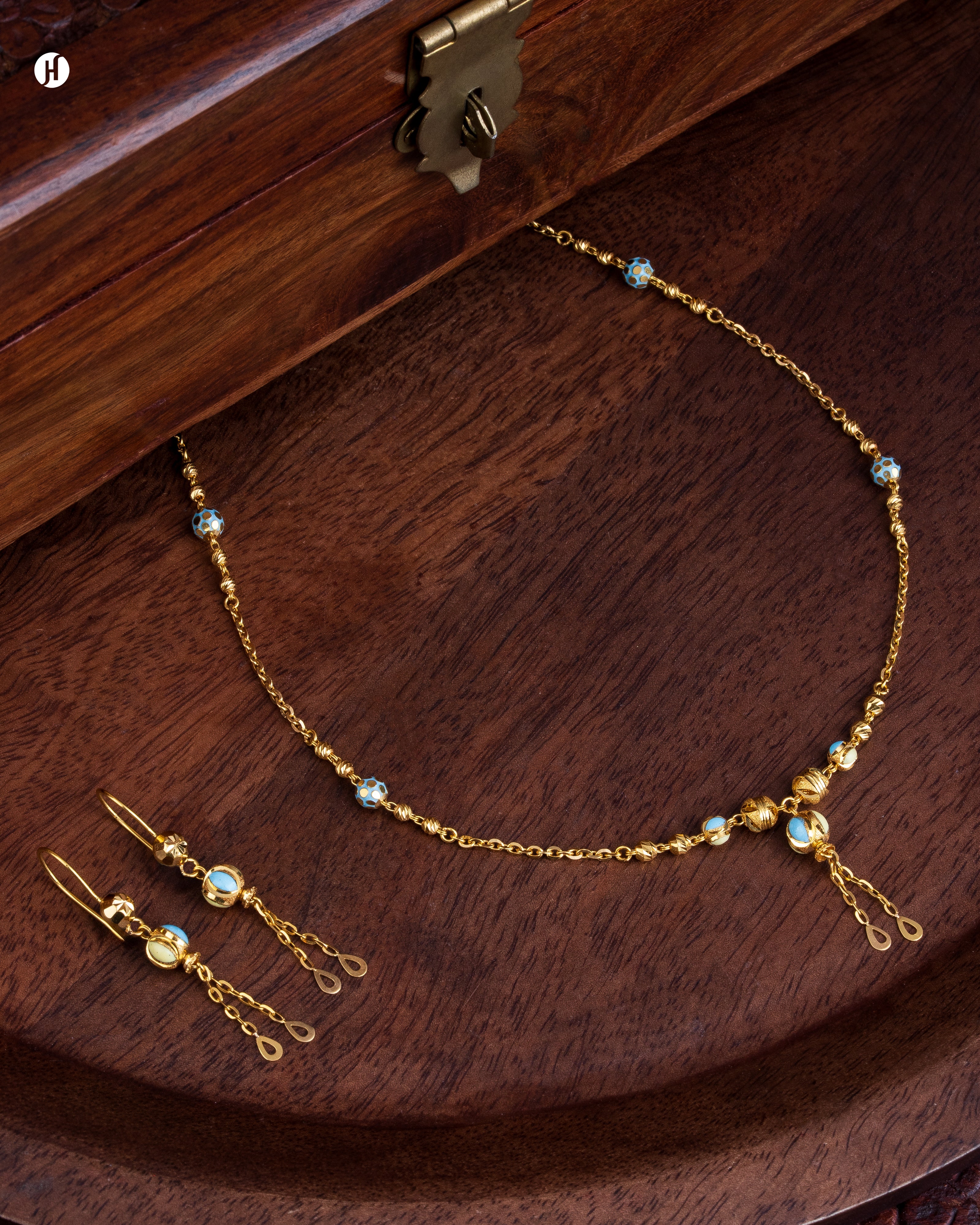 21K Yellow Gold Bahraini Bead Drop DailyWear Jewellery Set for Ladies ...