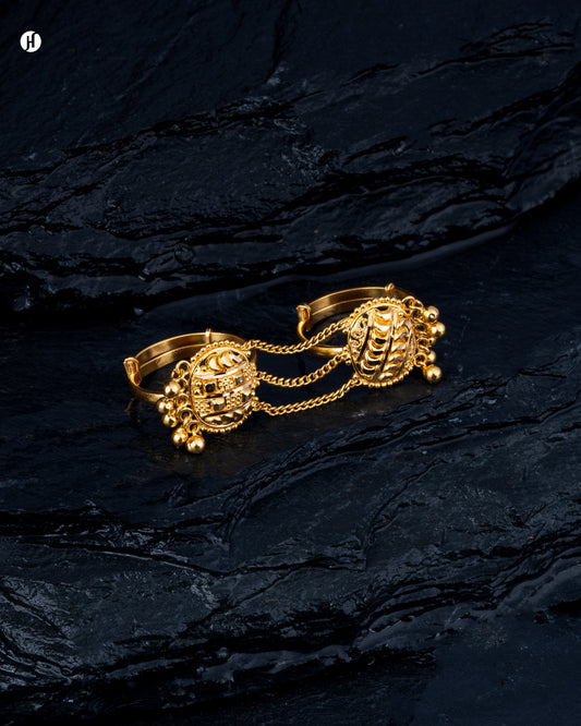 21Karat Yellow Gold Bahraini Chain Links Dual Ring