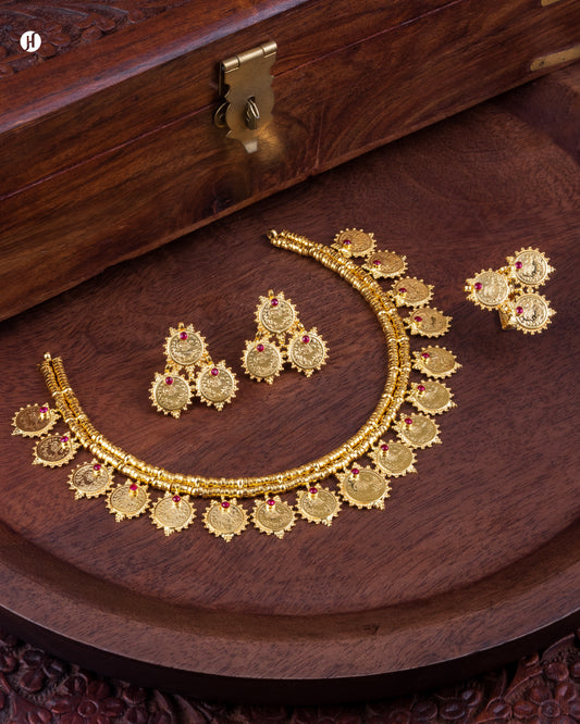 21Karat Yellow Gold Bahraini Coin Choker set for women | online jewellery store