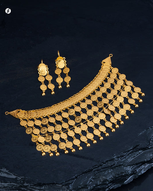21Karat Yellow Gold Bahraini Coin Waterfall Choker Set