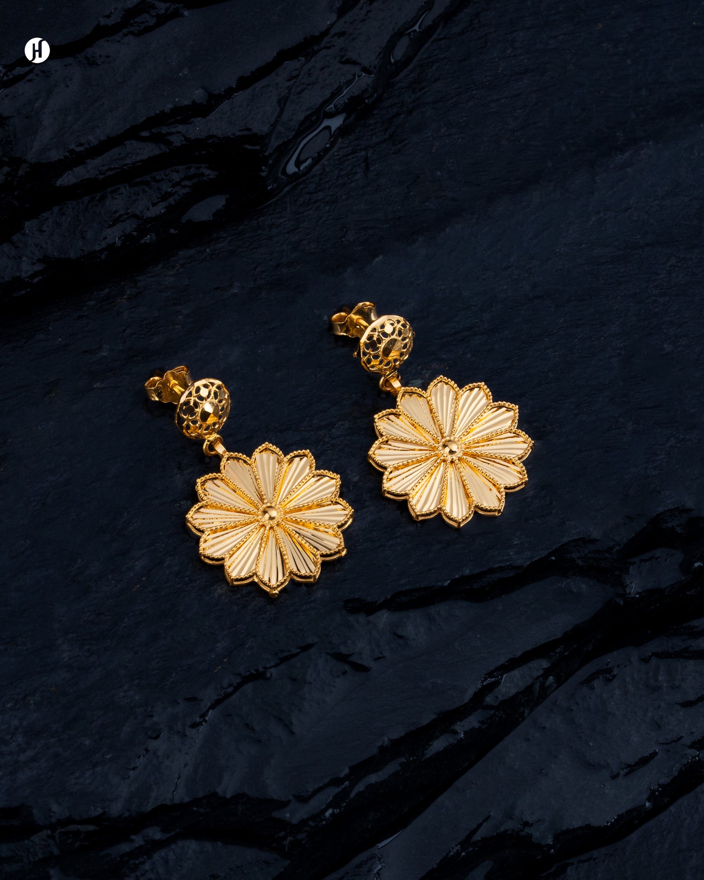 21Karat Yellow Gold Bahraini Floral Coin Earrings | Gift for Wife.