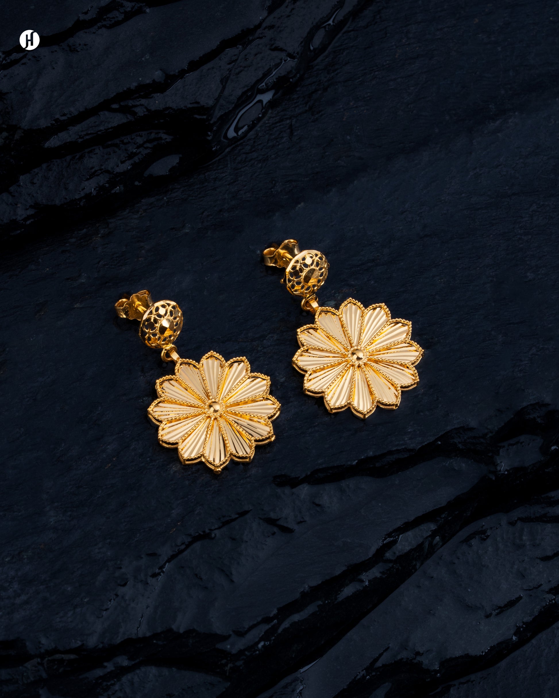 21Karat Yellow Gold Bahraini Floral Coin Earrings | Gift for Wife.