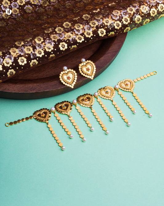 21Karat Yellow Gold Bahraini Heart Choker Set with Pearls for Arab women | online jewellery store in UAE