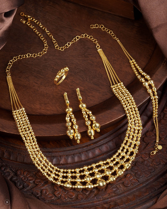 21Karat Yellow Gold Bahraini Layered Beaded Ball Necklace Set | Khaleeji Bridal Jewellery - J.H Jewellers