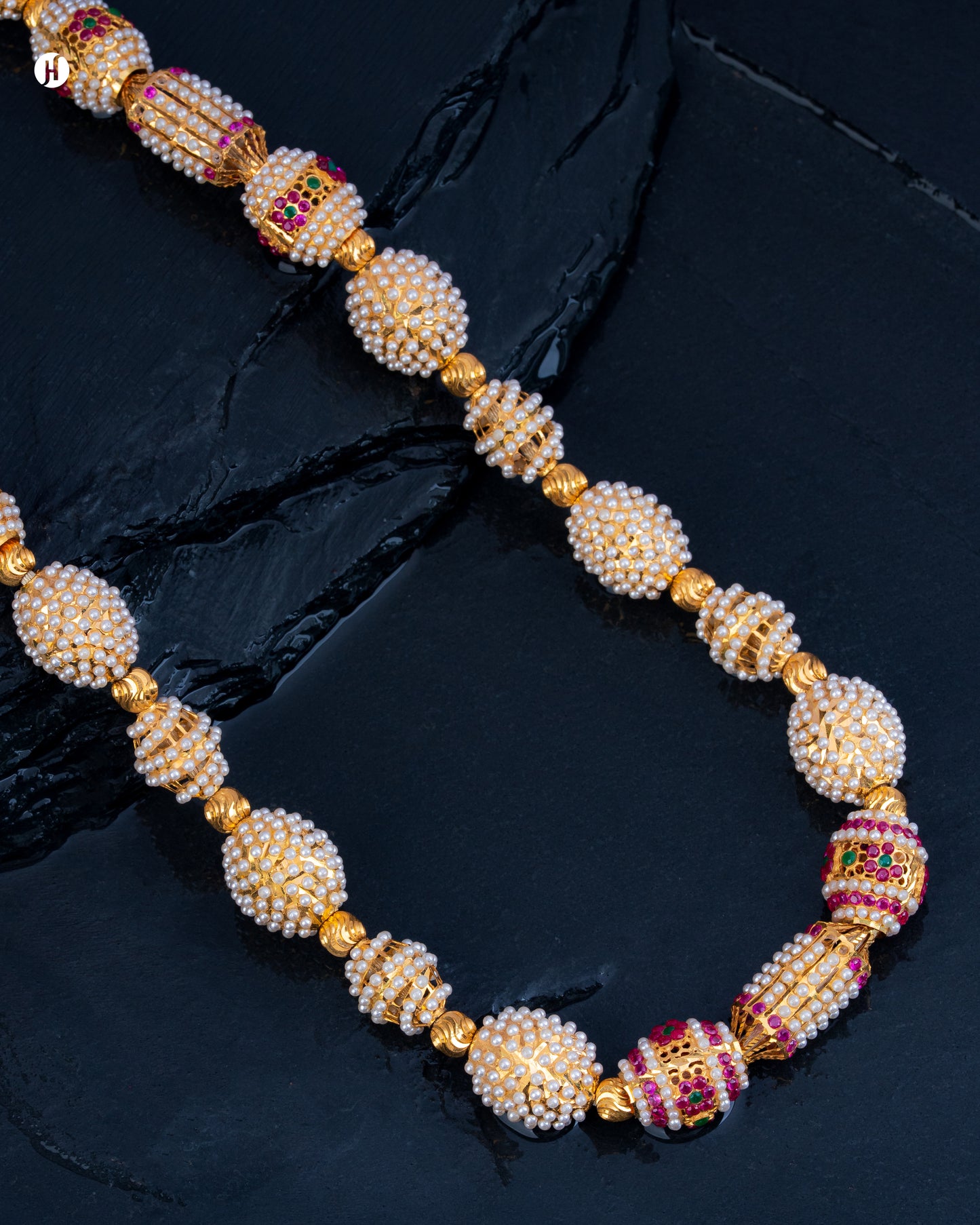 21Karat Yellow Gold Bahraini Multi-Tone Beaded Ball Pearl Necklace -  J.H Jewellers