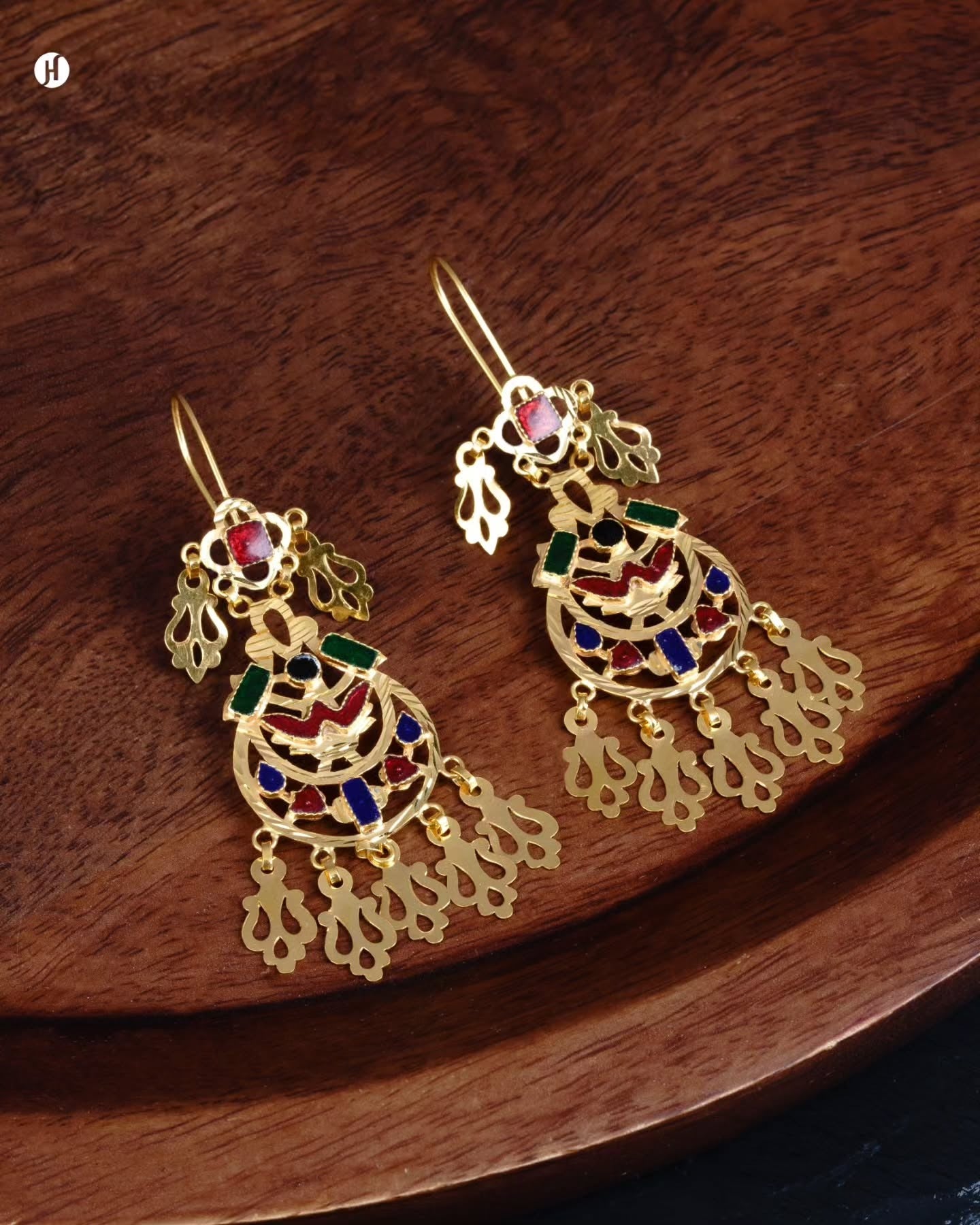 21Karat Yellow Gold Bahraini Open Drop Design Earrings.
