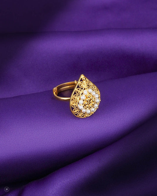 21Karat Yellow Gold Bahraini Pear-Shaped Pearl Ring Price in Dubai, UAE | Online Jewellery Store in UAE