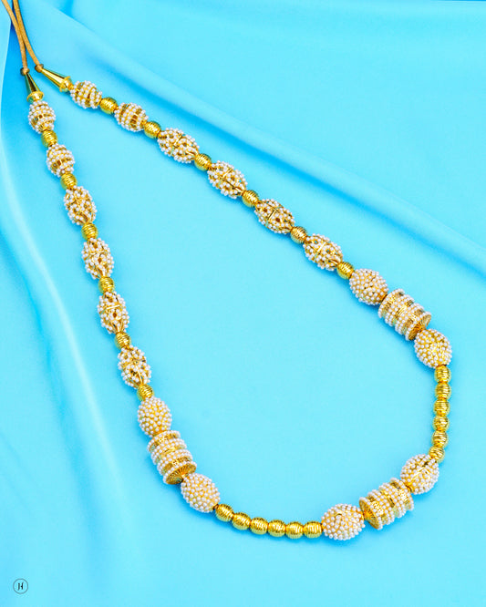 21Karat Yellow Gold Bahraini Pearl-studded Textured Beads Necklace | Online Jewellery Store in UAE - J.H Jewellers