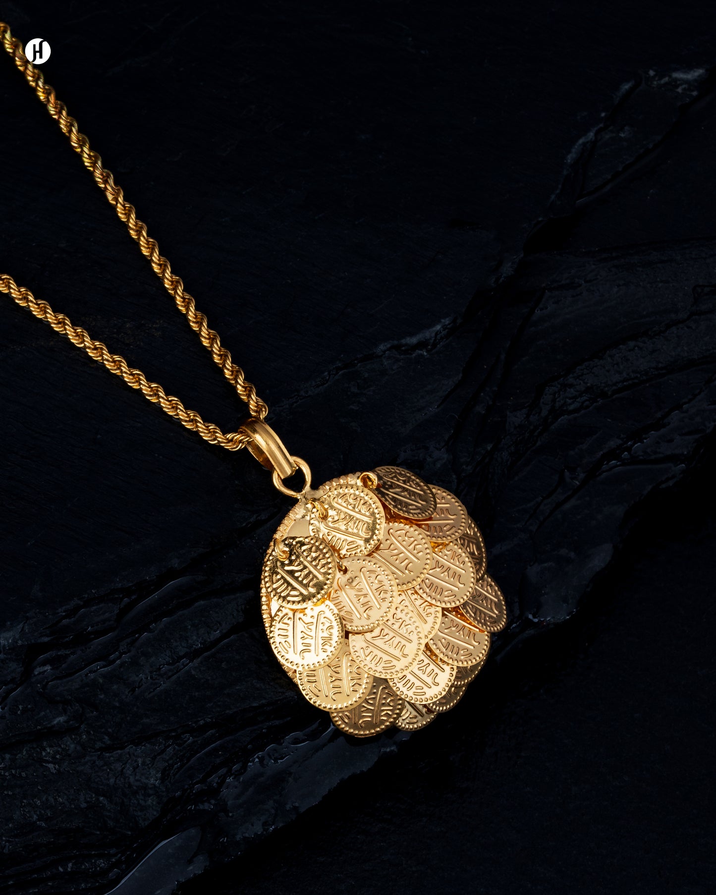 21Karat Yellow Gold Bahraini Round Multi Coin Necklace.