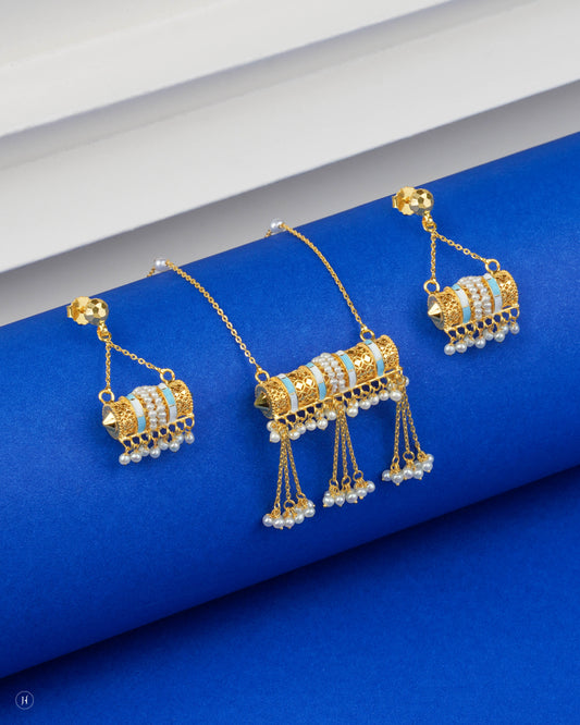 21Karat Yellow Gold Bahraini Scroll Pendant Necklace Set | Bridal Jewellery in Dubai - J.H Jewellers