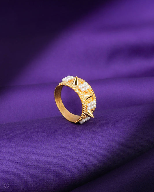 21Karat Yellow Gold Bahraini Spike-Motif Ring with Pearls | Ring Price in Dubai - J.H Jewellers