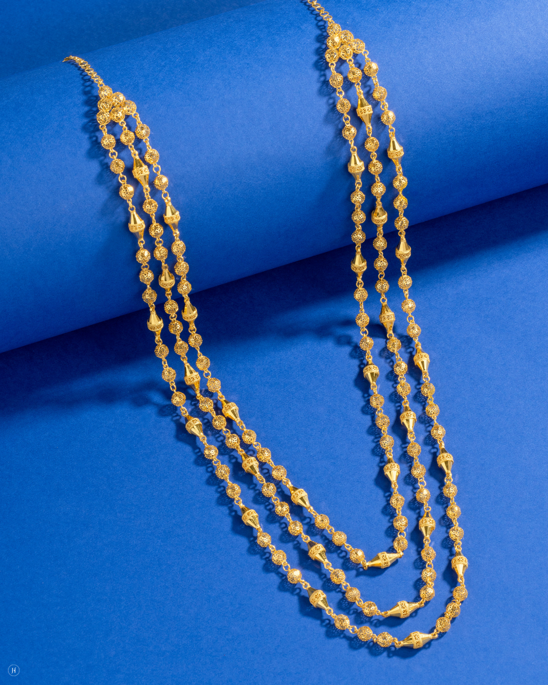 21Karat Yellow Gold Bahraini Three Layer Ball Necklace | Online jewellery store for ladies