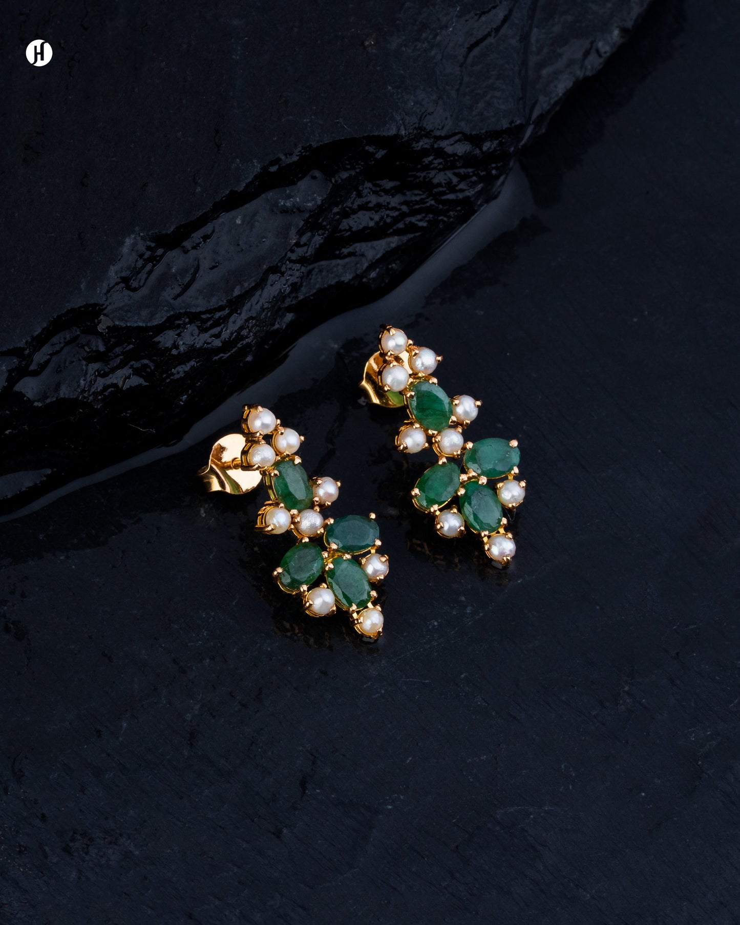 21Karat Yellow Gold Pakistani Emerald & Pearl Oval Gemstone Drop Earrings