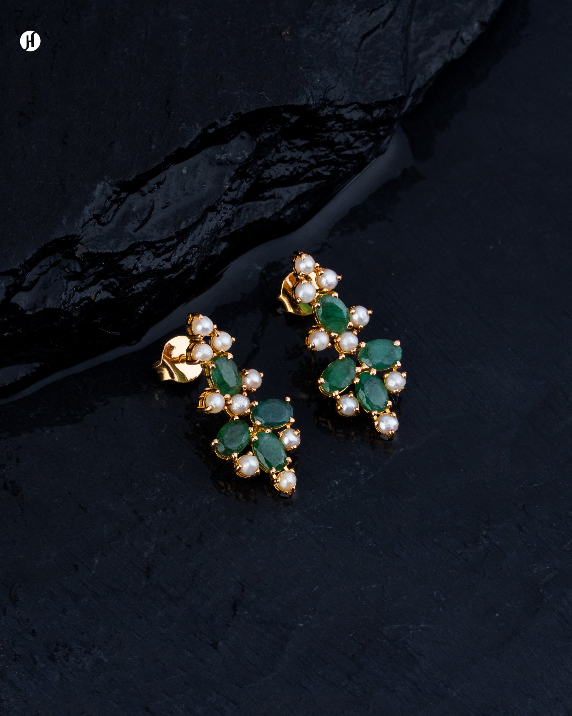 21Karat Yellow Gold Pakistani Emerald & Pearl Oval Gemstone Drop Earrings