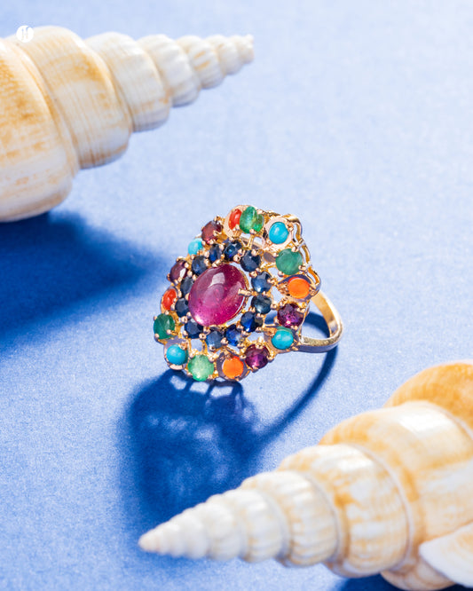 21Karat Yellow Gold Pakistani Floral Ruby Ring for ladies in Sharjah | Online Jewellery Store
