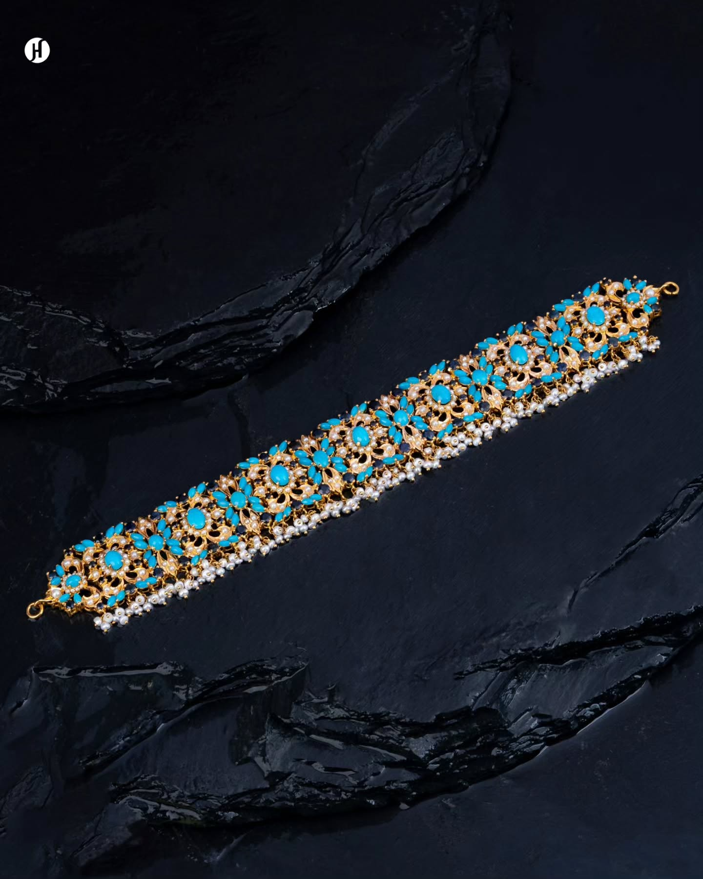 21Karat Yellow Gold Pakistani Floral Turquoise Necklace with Turquoise | Bridal Necklace for Ladies - J.H Jewellers.