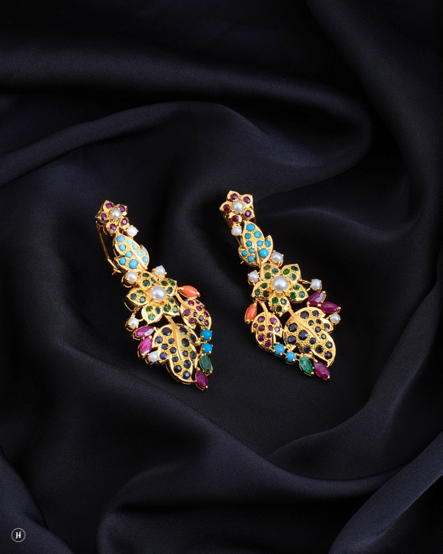 21Karat Yellow Gold Pakistani Multicolor Gemstone Floral Earrings | Online Jewellery Store in UAE