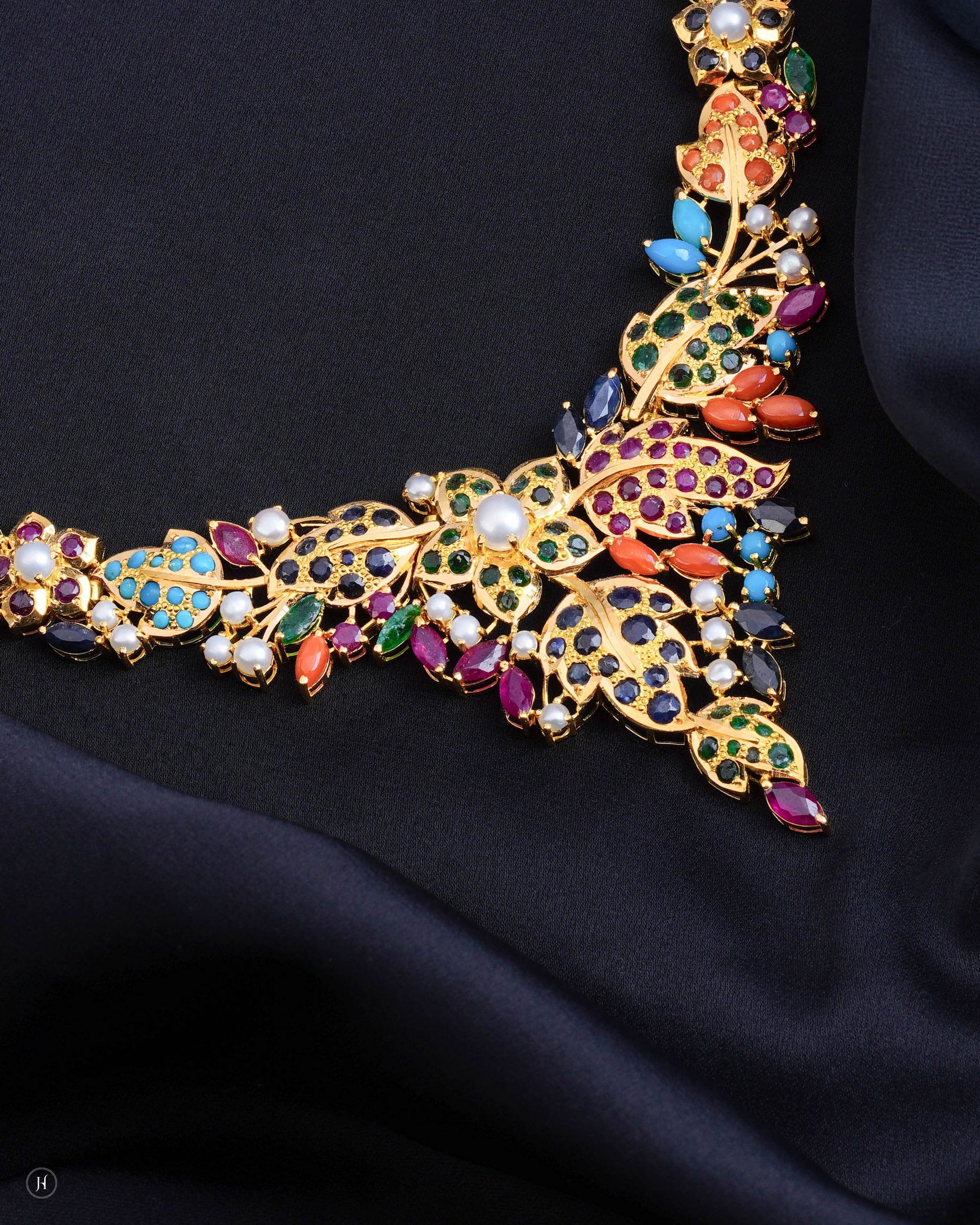 21Karat Yellow Gold Pakistani Multicolor Gemstone Floral Necklace | Online Jewellery Store in UAE